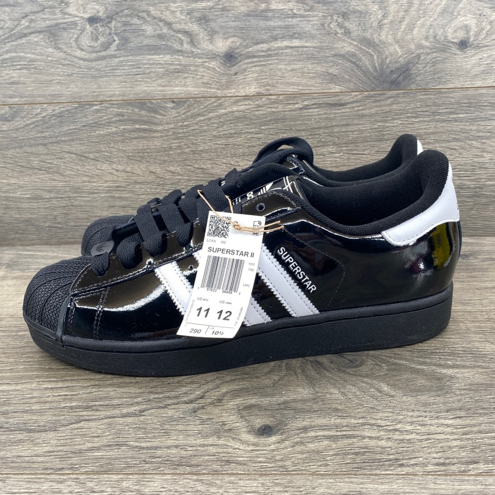 Adidas Superstar II Shoes Mens 11 Womens 12 Black White Patent Leather Low Top